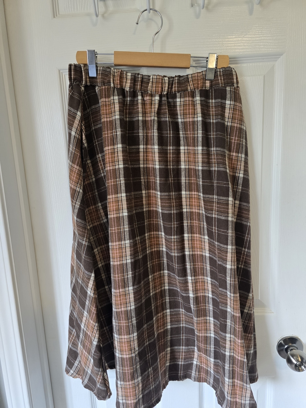 SHEIN Brown and Tan Plaid Midi Skirt